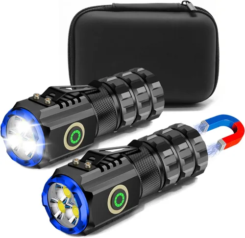 Vista 7 de Mini linterna LED portátil, recargable EDC pequeña linterna de bolsillo 6 modos de iluminación con clip magnético impermeable para camping