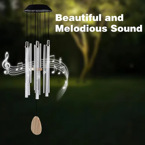 Vista 4 de Bursvik Campanas de viento solares para exteriores, 6 tubos LED con 4 tubos de aluminio, campanas de viento con cambio automático de color, regalos
