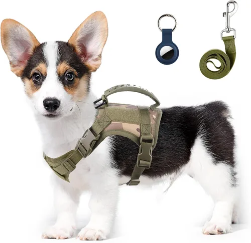 Vista 9 de Annchwool Arnés táctico para perros pequeños con asa, chaleco de servicio militar y correa para entrenamiento al aire libre, caminar, senderismo