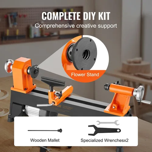 Vista 6 de VEVOR Torno de Madera de Sobremesa, 10 pulgadas x 18 pulgadas, 0.5 HP 370W Máquina de Torno para Madera, 5 Velocidades Variables