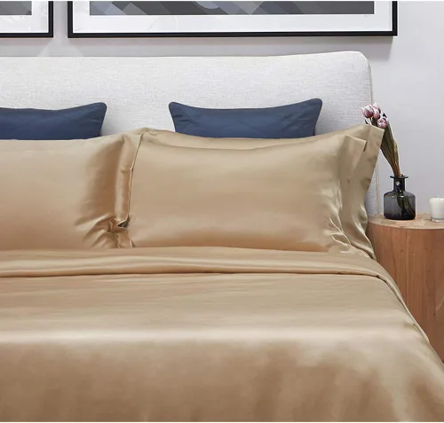 Vista 3 de Orose Juego de sábanas de seda Charmeuse de 4 piezas de 26 Momme sin costuras personalizadas Fundas de cama de seda de morera parte superior