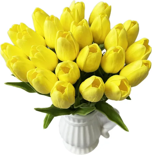 Vista 10 de UKELER Tulipanes artificiales a granel, 24 piezas de corona de bricolaje de tacto real, flores de tulipán artificiales para el hogar, cocina, boda