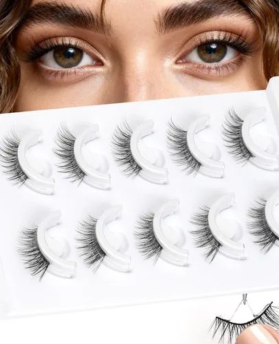 Vista 9 de Pestañas autoadhesivas impermeables, pestañas mitad 10-14mm, 5 pares, aspecto natural, pestañas postizas adhesivas, sin necesidad de pegamento