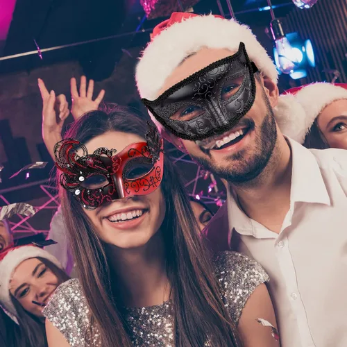 Vista 7 de SIQUK Máscaras de máscaras de metal veneciano para parejas, máscara de disfraz de Halloween, máscara de Mardi Gras para parejas, mujeres y hombres