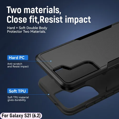 Vista 3 de Funda híbrida de doble capa para Galaxy S21 de 6.2 pulgadas, resistente a los golpes, resistente a los golpes, con 1 soporte magnético