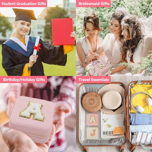 Vista 6 de Joyeros de viaje, caja de joyería con inicial E, joyero pequeño de artículos esenciales de viaje, regalos de viaje para mujeres y niñas, regalos