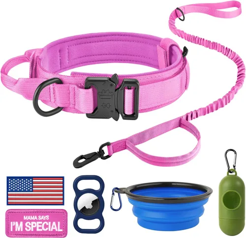Vista 15 de HYDEME Collar táctico ajustable para perro, collar de nailon de entrenamiento militar con mango de control y hebilla de metal pesado para perros