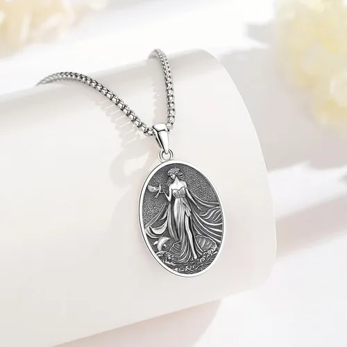 Vista 145 de EUDORA Collar de plata de ley 925 con moneda Hécate, Athena, Perséfono, Nyx, diosa de la luna triple, diosa celta, rueda de Hécate, llave, regalo