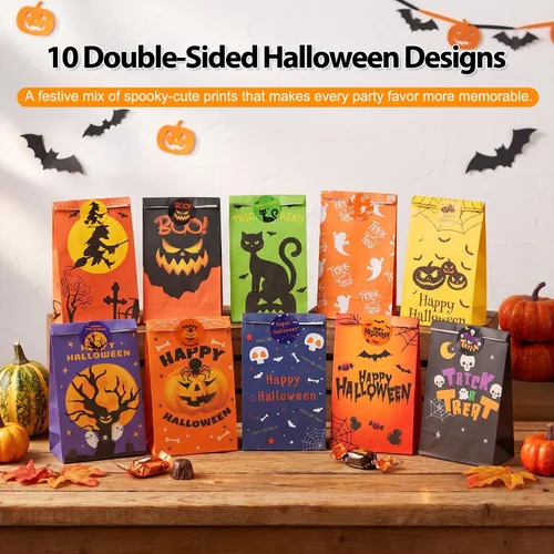 Vista 3 de Shintop 30 bolsas de regalo de Halloween con calcomanías, bolsas de papel