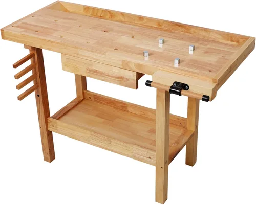 Vista 8 de Banco de trabajo de madera de 48 pulgadas, banco de carpintería resistente con mango ajustable, capacidad de carga de 330 libras, mesa de trabajo