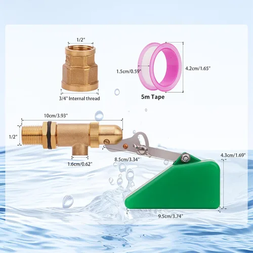Vista 7 de LIUCOGXI Válvula de flotador de latón de 1/2 pulgada Válvula de agua con adaptador Válvula de flotador de estanque con brazo ajustable Válvula
