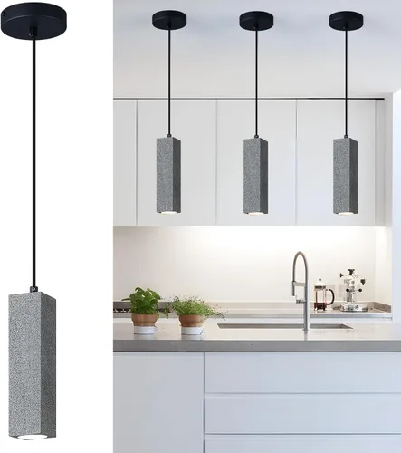 Vista 10 de Lámpara colgante lineal de hormigón, LED industrial colgante de cemento colgante para cocina, isla, comedor, dormitorio, mesita de noche, pequeñas