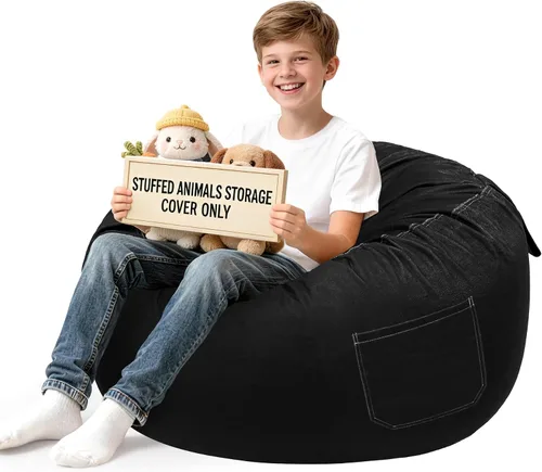 Vista 47 de Lukeight - Puf de almacenamiento de animales de peluche para niños, funda para puf de dinosaurio con cremallera para organizar la habitación