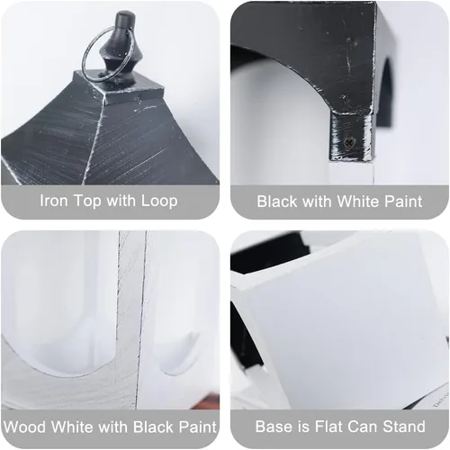 Vista 6 de NEEDOMO Farol de madera decorativo de 15 pulgadas para interiores, centro de mesa grande de decoración de farol para el hogar, candelabros rústicos