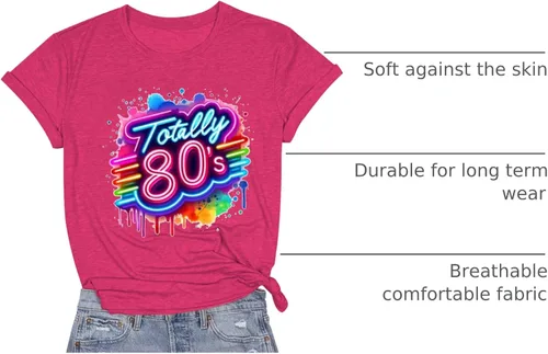 Vista 3 de Camiseta retro de los años 80 para mujer, camiseta vintage de neón de los años 80, camiseta de fiesta temática rave, camiseta de cuello redondo
