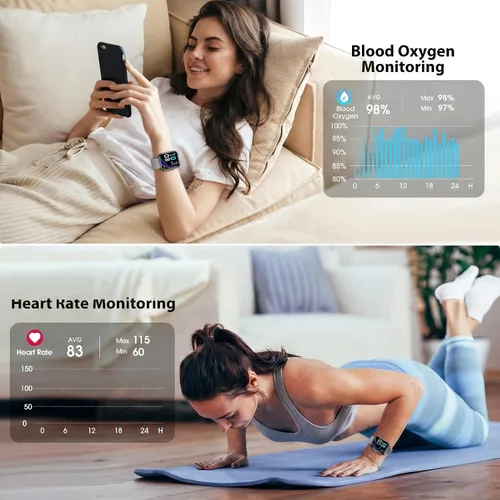 Vista 2 de POIUZET Monitor de actividad física, reloj de fitness con oxígeno en sangre, monitor de frecuencia cardíaca, contador de calorías de pasos, monitor