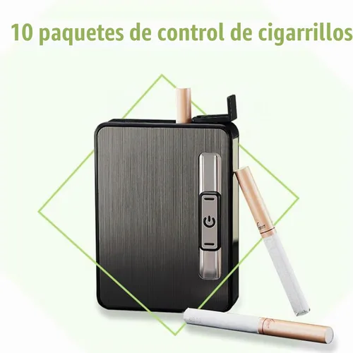Vista 8 de Estuche para cigarrillos con encendedor, caja de expulsión automática para 10 cigarrillos de tamaño regular, encendedores eléctricos integrados