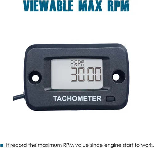 Vista 3 de Runleader RL-HM019J Tacómetro digital con clip de cocodrilo, pantalla RPM máxima, diseño impermeable.