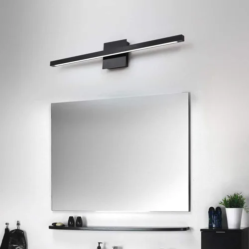 Vista 2 de Aplique de pared giratorio negro de 12 W con luz LED moderna para baño y espejo, luz blanca cálida, elegante barra de luz para baño, ideal