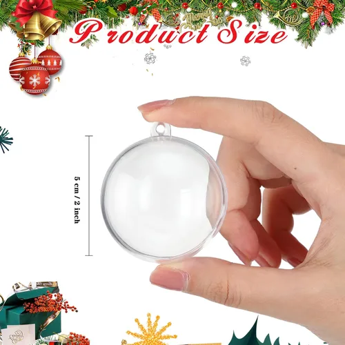Vista 3 de Liliful 100 adornos de Navidad transparentes de 1.97 pulgadas para colgar, adornos de plástico transparente para manualidades, adornos de bolas
