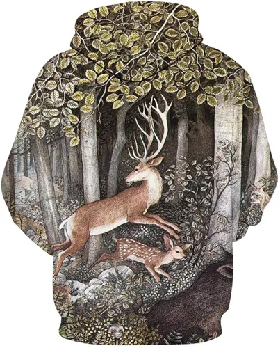 Vista 2 de Faiwvhe Sudaderas con capucha con estampado de animales, sudadera con capucha de ciervo Sika para hombres y mujeres