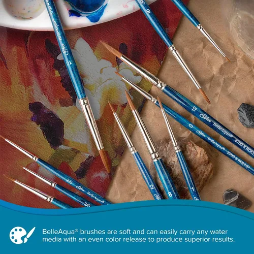 Vista 5 de Silver Brush Limited BA-2753S BelleAqua - Juego de pinceles redondos básicos para acuarela, 3 piezas, mango corto profesional, juego de pinceles