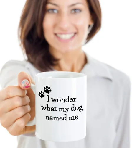 Vista 4 de Taza de café divertida con texto en inglés "I Wonder What My Dog Named Me Awesome Novedad Sarcastic Gift 11 y 15 oz Taza de té de cerámica (11 oz)
