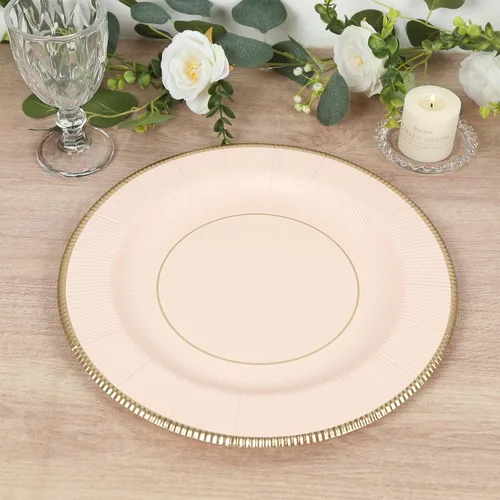 Vista 23 de Efavormart Paquete de 25 Platos Cargadores Desechables Sunray Metallic Sage Green de 13", Bandeja de Servir de Cartón, Redonda - 350 GSM Verde