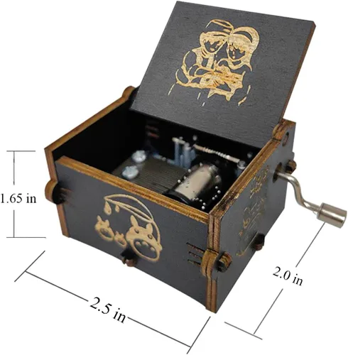 Vista 3 de Howl's Moving Castle Caja de música de madera, caja de música con temática de anime, caja de música de manivela de madera para fanáticos del anime