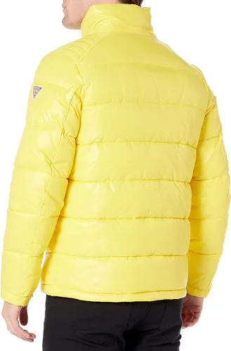 Vista 3 de GUESS Chaqueta acolchada de peso medio para hombre con capucha extraíble, Carmesí