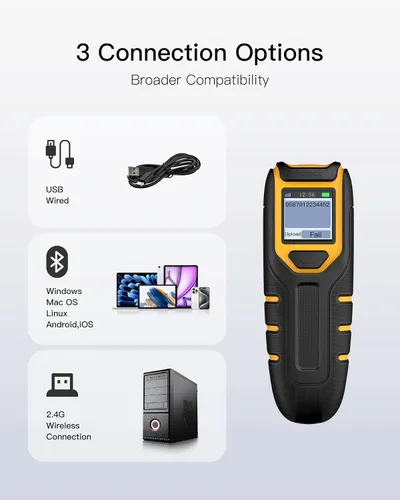 Vista 7 de Inateck Escáner de Código de Barras Inalámbrico, Escáner de Código de Barras Bluetooth Portátil con Pantalla, Escáner de Código de Barras 1D 2D QR