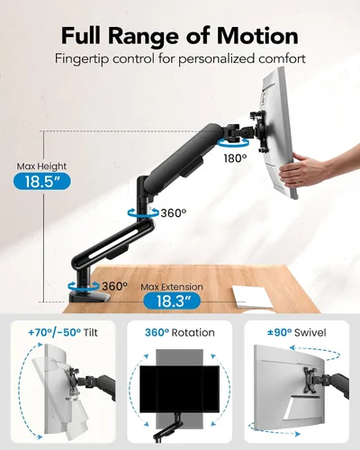 Vista 5 de HUANUO Brazo de monitor ultraancho para pantallas de 13 a 40 pulgadas, soporte para monitor individual con capacidad para hasta 26.4 libras, soporte