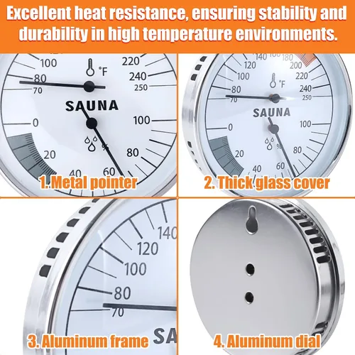Vista 4 de Termómetro de sauna 2 en 1, higrómetro Fahrenheit, medidor de temperatura de humedad interior, monitor para sala de vapor infrarrojo, baño, spa