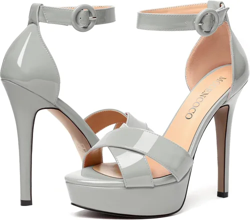 Vista 6 de MODENCOCO Sandalias de boda con correa de tobillo sexy para mujer, con plataforma y puntera abierta, tacón de aguja y tacón alto, zapatos de vestir