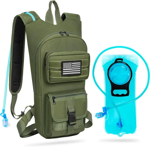 Vista 11 de Mochila de hidratación, táctica Molle Water con vejiga de agua de TPU de 2 L, para hombres y mujeres, mochila de agua ligera, paquete de hidratación