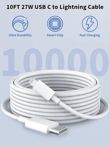 Vista 4 de Cargador rápido para iPhone, 10 pies y 20 W [certificado Apple MFi] USB tipo C, bloque de carga rápida, cargador Lightning para iPhone con cable
