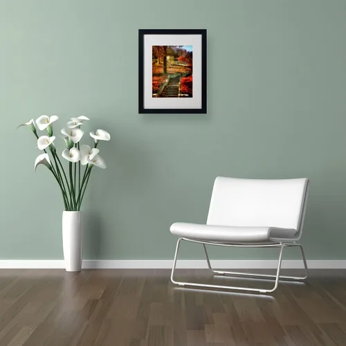 Vista 3 de Trademark Fine Art Escalera de otoño enmarcada enmarcada de Lois Bryan con marco negro, 11 x 14 pulgadas