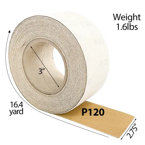 Vista 2 de Sutekus Rollo de papel de lija continuo dorado de grano 80 con soporte de gancho y bucle, 2-3/4 pulgadas de ancho x 16 yardas de largo
