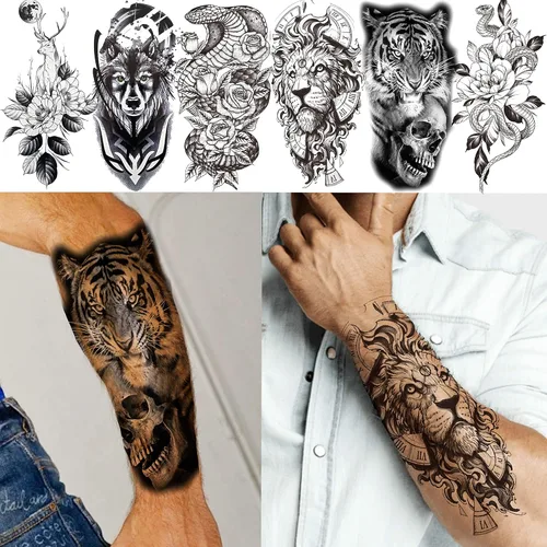 Vista 7 de VANTATY 20 hojas de tatuajes temporales extra grandes de brazo completo para hombres adultos, manga de tatuajes temporales de tigre, serpiente