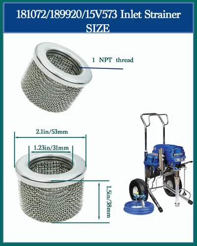 Vista 2 de Filtro de entrada, filtro de entrada de manguera, compatible con los números de pieza Graco 181072, 189920, 15V573 y modelos 795, 1095, 1595, 3900