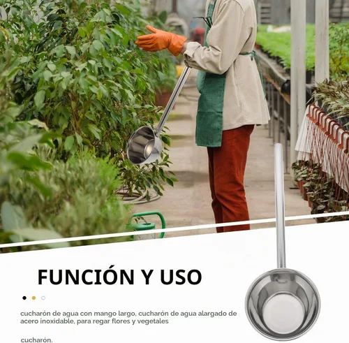 Vista 3 de Yardwe Cucharón de agua de mango largo de 18 pulgadas de acero inoxidable para cocina y jardinería, cuenco profundo, regadera para el hogar