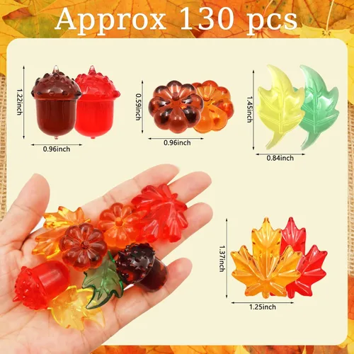 Vista 3 de 125 piezas de relleno de jarrón de otoño para decoración del día de Acción de Gracias, dispersión de mesa de calabaza acrílica, mini hojas de otoño