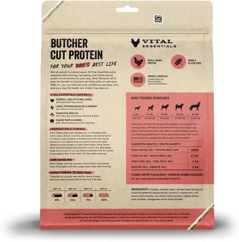 Vista 2 de Vital Essentials Alimento crudo liofilizado para perros, mini empanadas de pollo, 14 onzas