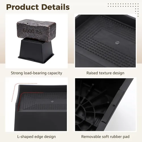 Vista 4 de OMISTAR 4 Pcs Bed Risers, 6 Inch Tall Heavy Duty Furniture Risers with L-Edge Design, Trapezoidal Anti-Slip Support Blocks, Plastic Square Elevator