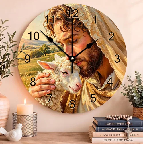 Vista 19 de Reloj de pared con versículo bíblico, con cita religiosa, reloj de madera, texto inspirador cristiano, reloj de madera rústico personalizado