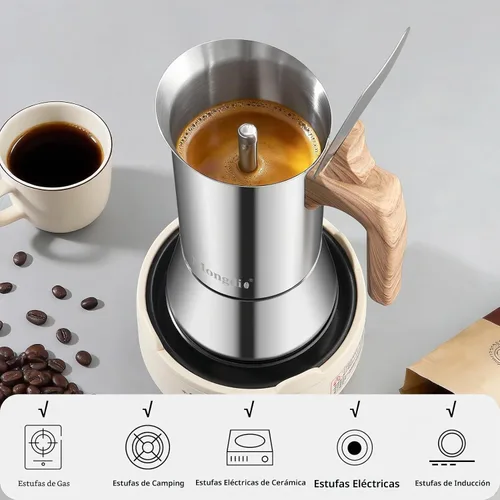 Vista 4 de Mongdio - Olla para moka de acero inoxidable, 10 onzas (6 tazas)