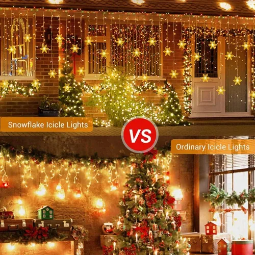 Vista 6 de Luces LED de cortina de copos de nieve, 13 pies / 13.1 ft, 96 luces LED de copo de nieve, luces de copos de nieve de Navidad, 8 modos