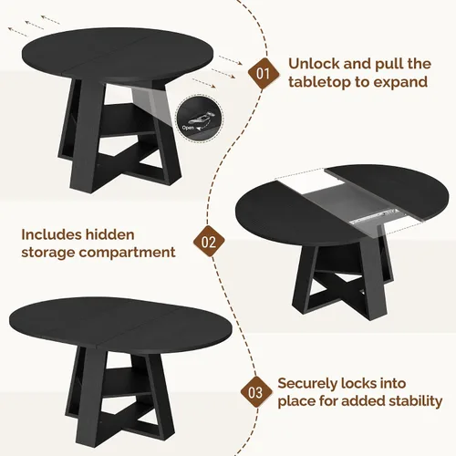 Vista 7 de Aivermel Mesa de comedor ovalada extensible de 43.3 a 59 pulgadas para 4-6, mesa de comedor redonda de madera de ingeniería con almacenamiento