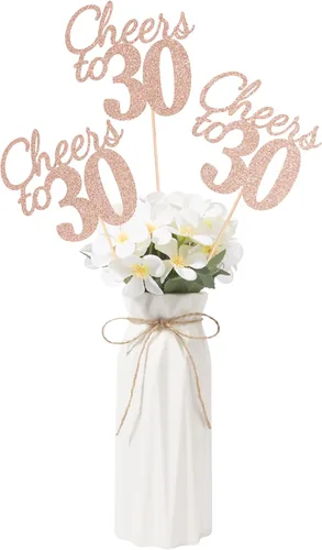Vista 23 de Gexolenu Cheers to 21, paquete de 10 centros de mesa con purpurina dorada de doble cara para cumpleaños número 21 para mesas, palitos decorativos