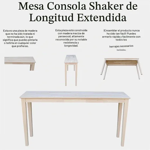 Vista 5 de Mesa para consola de madera sólida, sin acabado, Metal, madera, Unfinished